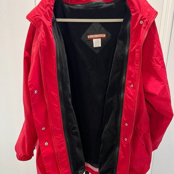 Tudor Court Red Jacket Windbreaker Removable Hood Fleece Lined Long Sleeves XX - Picture 5 of 16